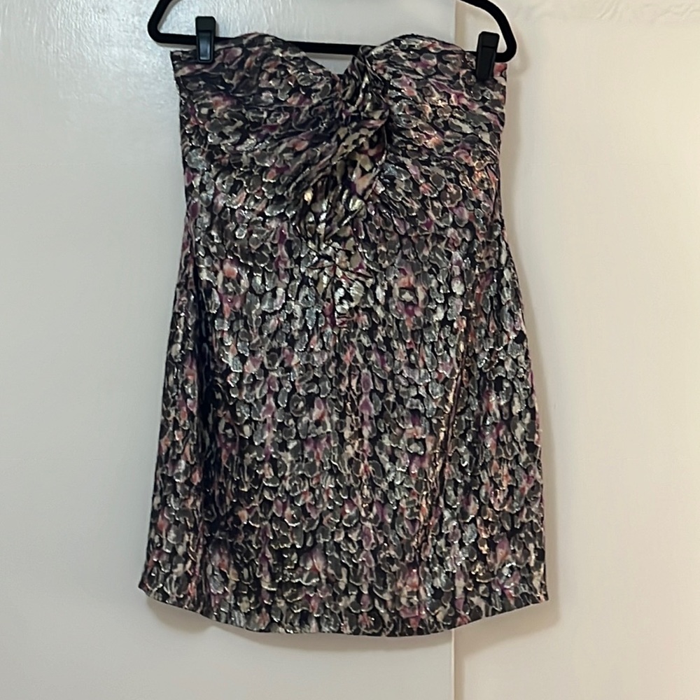 Elie Tahari Strapless Metallic Floral Cocktail Dress in Black and Pink